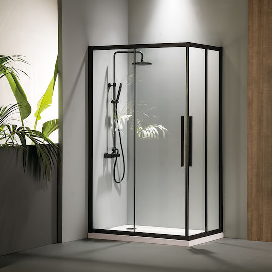 Devon Flow Corner Entry Cabinet Duș cu Glisare Ușă 100x70x195cm Sticlă curată Negru mat