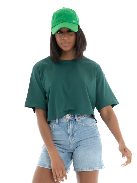 Only pentru Femei de Vară Crop Top din Bumbac cu Mâneci Scurte Verde