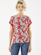 Mexx Damen Sommer Bluse Kurzärmelig Blumen Rot