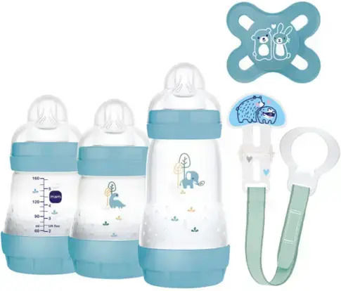 Mam Σετ Πλαστικά Μπιμπερό Welcome To The World Gift Set Κατά των Κολικών με Θηλή Σιλικόνης για 0+ μηνών Γαλάζιο Αρκουδάκι - Γαλάζιο 260ml 5τμχ