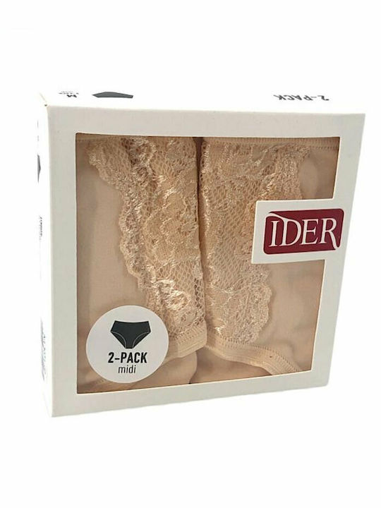 IDER Βαμβακερά Women's Slip 2Pack with Lace Beige