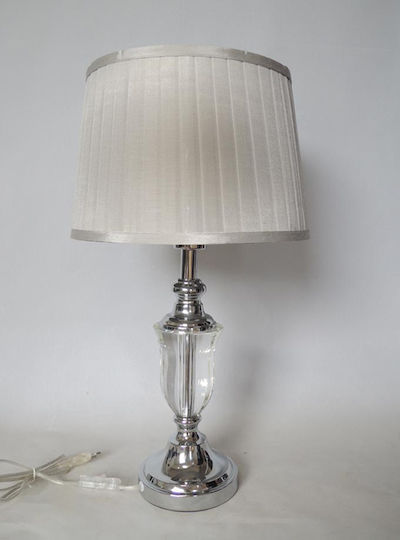 Karvounis Glas Tischlampe mit Weiß Schirm und Silber Basis