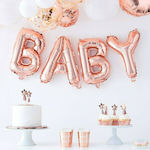 Set of 4 Balloons Foil Rose Gold Baby Shower Letters 41cm Pink Gold