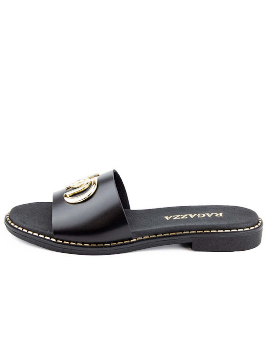 Ragazza Leather Women's Flat Sandals In Black Colour