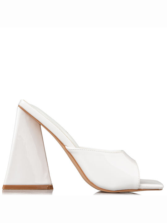 Envie Shoes Mules με Χοντρό Ψηλό Τακούνι σε Λευκό Χρώμα