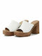 Ragazza Chunky Heel Leather Mules White