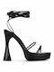 Jeffrey Campbell Leather Women's Sandals Primadonna with Laces Black with Chunky High Heel 0101003437