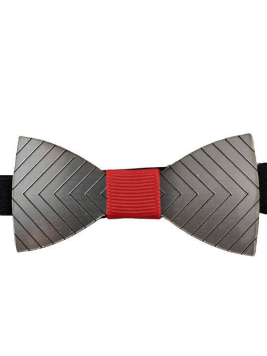 Men's Metal Face Bow Tie Silver Bow Red Binding Bonjour Bebe "SILVER0001"