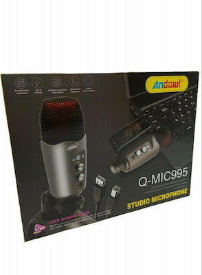 Andowl Condenser USB Microphone Q-MIC995 Desktop In Silver Colour