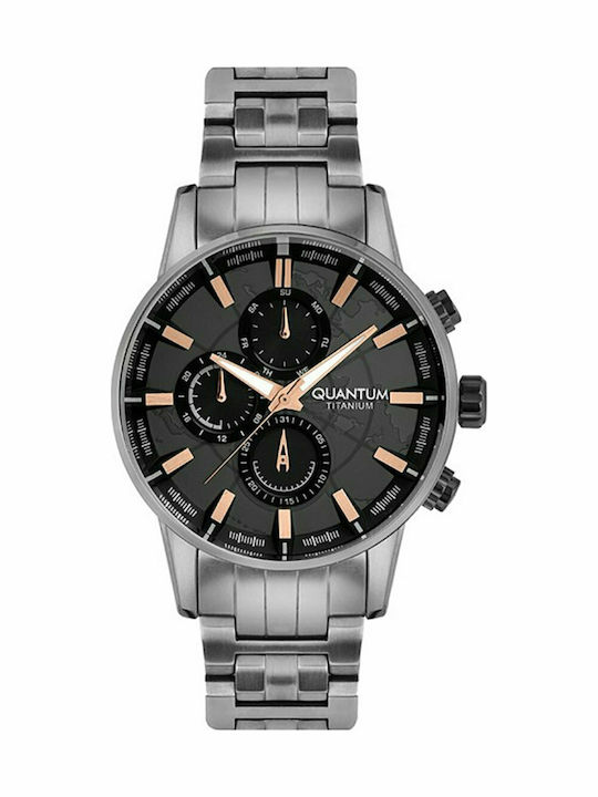 Quantum Men's Watch 45mm Chronograph Battery with Silver Metal Bracelet