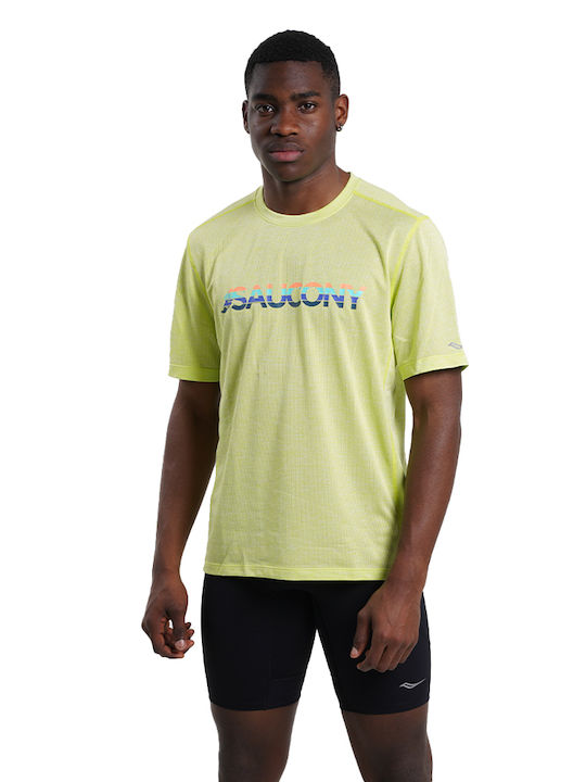 Saucony Stopwatch Bărbați T-shirt Sportiv cu Mânecă Scurtă Verde