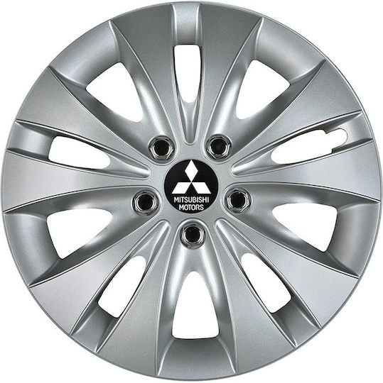 Jestic Car Hubcap Set Storm X with Mitsubishi Emblem 14" 4pcs Silver