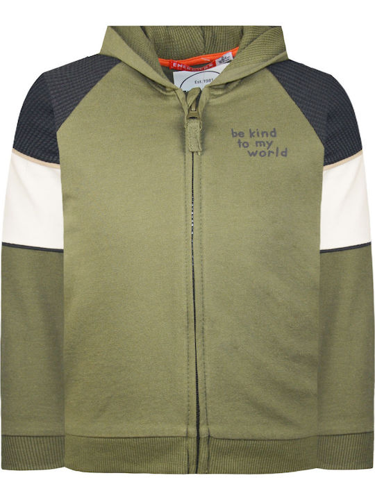 Kinder-Sweatshirt Strickjacke mit Kapuze Khaki Be Kind To My World
