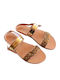 Leather Women's Flat Sandals in Gold Color