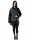 1694A WOMEN'S LONG JACKET BLACK WITH DETACHABLE SLEEVES