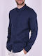 Shirt Mao Long Sleeved Linen Blue Blue