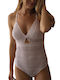 Lingerie Spaghetti Strap Bodysuit with Lace Pink