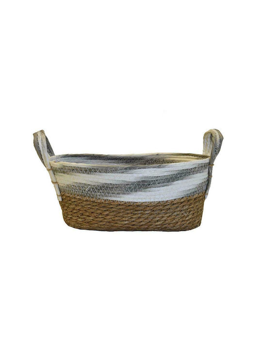 Decorative Basket Wicker with Handles Gray Striped 34x24x15cm Atmosphera