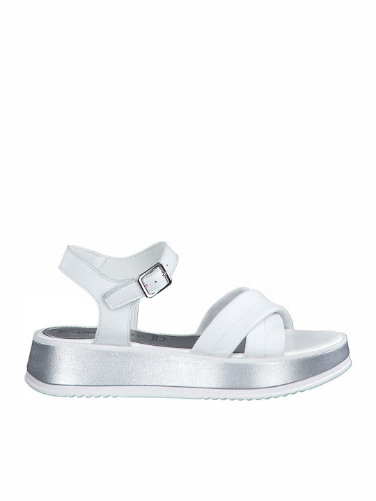 Δερμάτινα Γυναικεία Σανδάλια Flatforms Λευκά