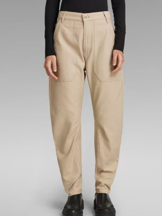 G-Star Raw Women's High-waisted Cotton Trousers in Boyfriend Fit Beige