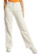 Twill Pants Women's Jean Trousers in Wide Line White