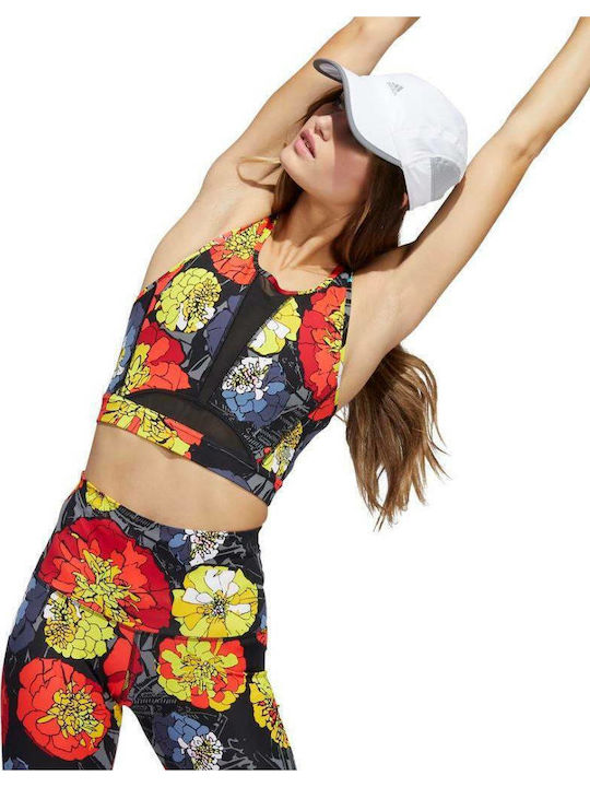 adidas International Women's Day Allover Print Bra Γυναικείο Αθλητικό Μπουστάκι Black / Bright Red με Επένδυση & Ελαφριά Ενίσχυση