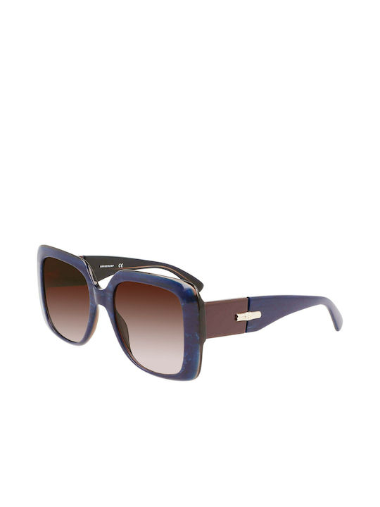 Longchamp Women's Sunglasses with Blue Plastic Frame and Brown Gradient Lens LO713S 403