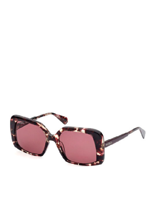 Max & Co Women's Sunglasses with Brown Tartaruga Plastic Frame and Red Lens MO0031 55S