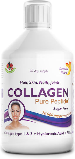 Swedish Nutra Collagen Pure Peptide Sugar Free 10000mg with Vitamin C and Hyaluronic Acid 500ml Mixed Berries