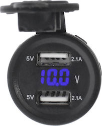 Water Resistant Motorcycle Phone Charger 2.1A with 2 USB Ports with Voltometer