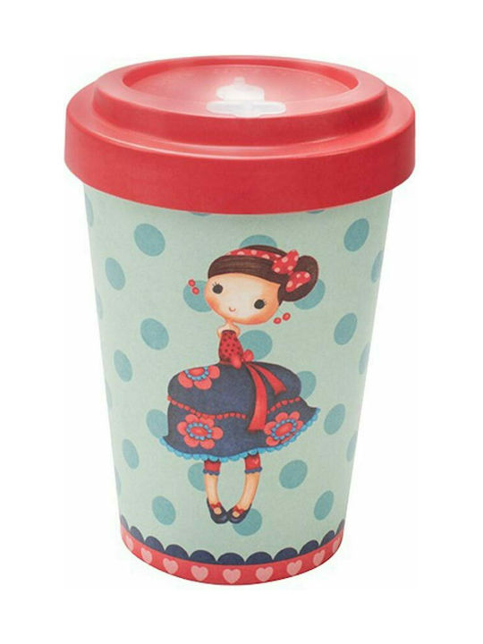 Woodway Mädchen Becher Bamboo mit Deckel Red/Blue 400ml