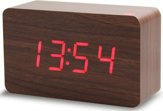 Tischuhr Digital LED Holz mit Wecker Braune