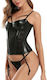 La Lolita Amsterdam Antzelina Leder-Bustier-Set mit Spitzendetails & Unterwäsche-String-Set Schwarz