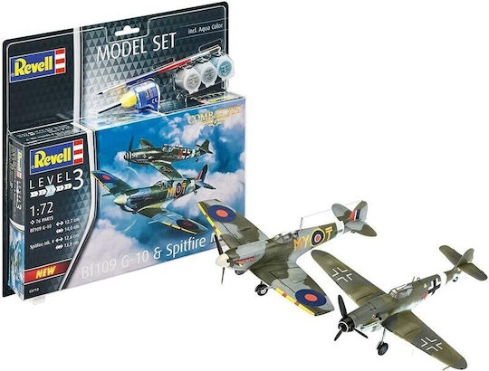Revell Spitfire Mk.V & Bf109G-10 Modeling Figure Airplane 76 Pieces in Scale 1:72 with Glue and Paints
