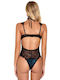 La Lolita Amsterdam Sexy Bodysuit with Lace Lace Bodysuit with Tulle in the Center & Slides on the Side Petrol