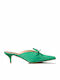 Satin Mules with Thin Low Heel in Green Color