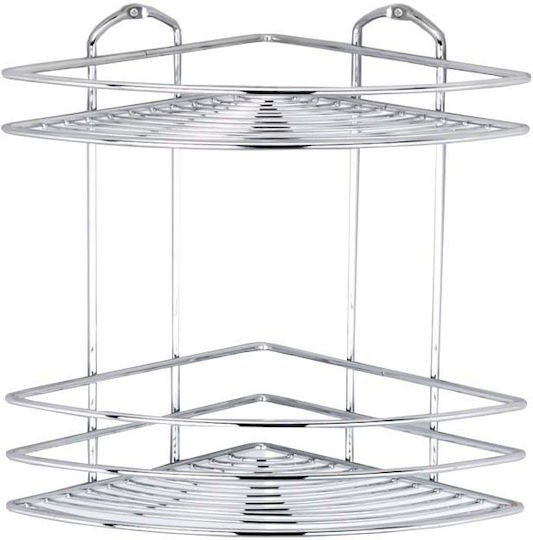 Tekno-Tel 455.BK022 Colțar Montat pe perete Raft Baie Inox cu 2 Rafturi 27x19x28cm Argintie