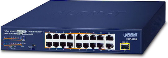 Planet FGSD-1821P Unmanaged L2 PoE+ Switch με 18 Θύρες Gigabit (1Gbps) Ethernet και 1 SFP Θύρα