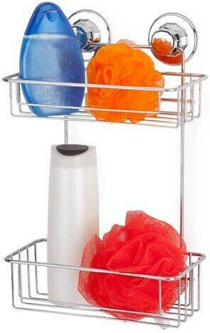 Tekno-Tel 455.DM256 An der Wand montiert Badezimmerregal Inox mit 2 Regalböden und Saugnäpfen 25x18x35cm Silber