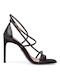 Tamaris Leather Women's Sandals Black with Thin High Heel