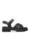 London Vibe Leather Women's Flat Sandals with Strap in Black Color