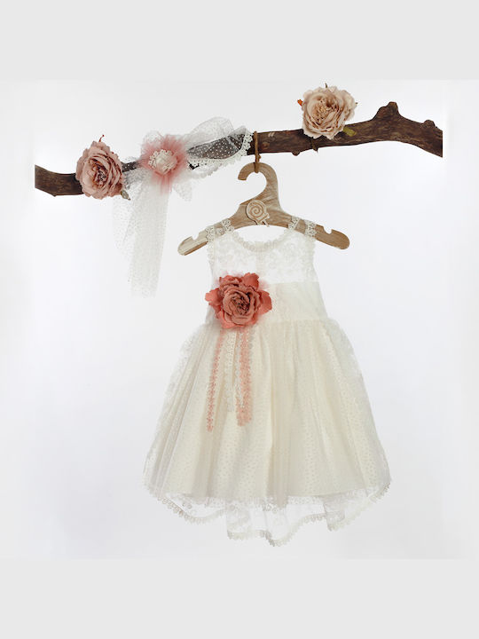 Lollipop Celebrations White Baptism Clothing Set with Hair Accessories , Dress & Cardigan made of Tulle 3pcs