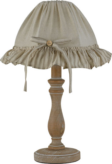 Fan Europe Cherry Wood Vintage Table Lamp for Socket E27 with Beige Shade and Brown Base