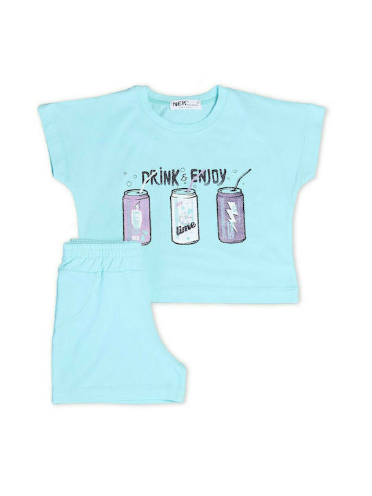 Nek Kids Wear Kids Set with Shorts Summer 2pcs Light Blue