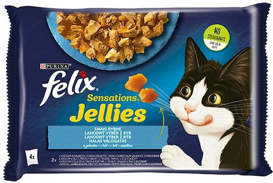 Felix Wet Cat Food for Adult Cats in Pouches with Shrimps Salmon and Fish 4x85g