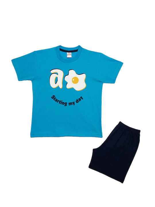 Minerva Set Top & Bottom Kids Summer Cotton Pyjamas Blue