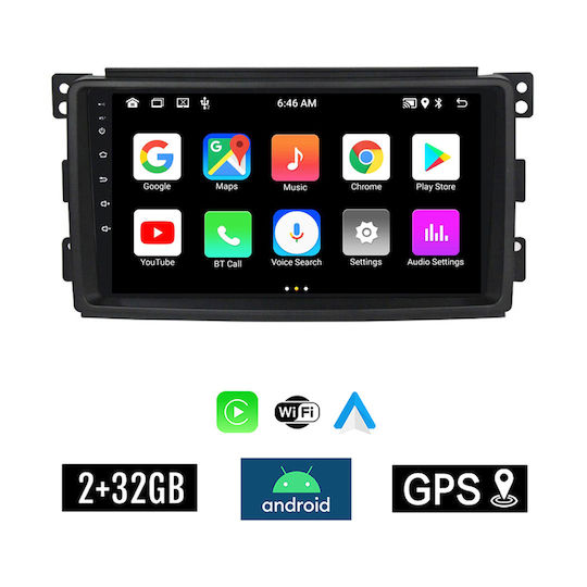 Kirosiwa Sistem Audio Auto pentru Smart PentruPatru / PentruDoi 2004-2007 (Bluetooth/USB/AUX/WiFi/GPS/Apple-Carplay/Android-Auto) cu Ecran Tactil 9"