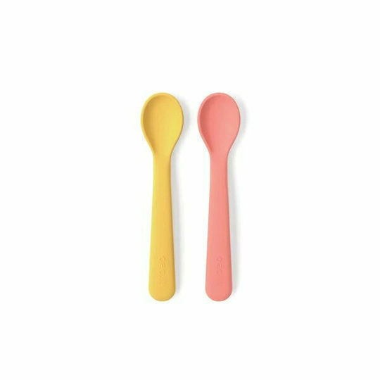 Ekobo Baby Set with Spoons made of Silicone for 6+ months Yellow/Coral 2pcs