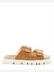 Leather Women's Flat Sandals in Tabac Brown Color