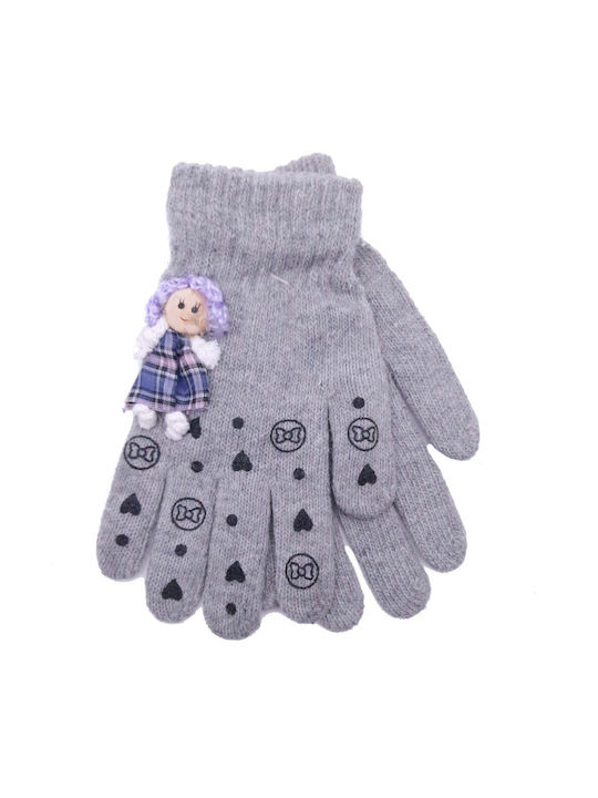 Solid Color Kids Gloves with Gray Pom-Pom